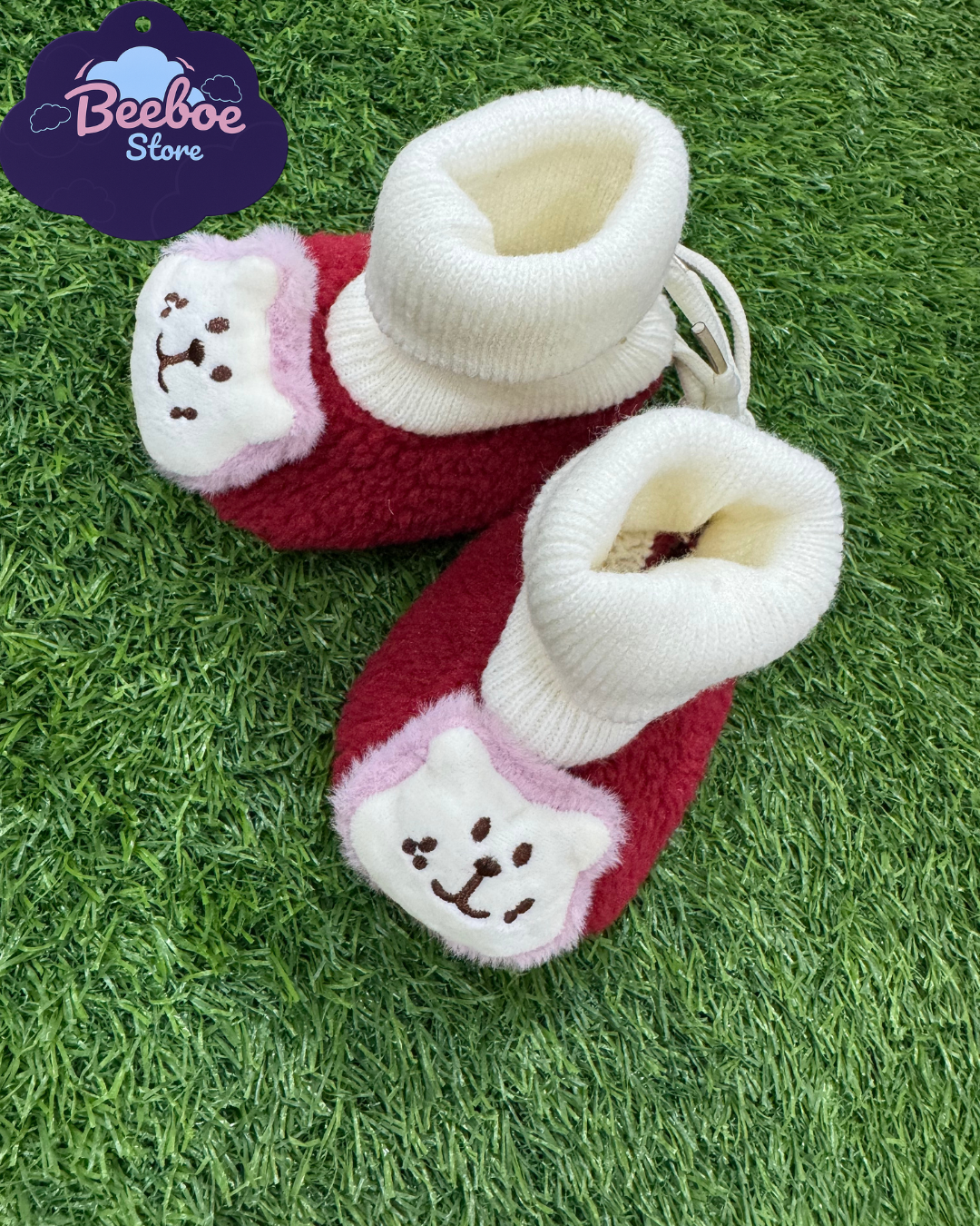Adorable Baby Booties with Cute Animal Face Design