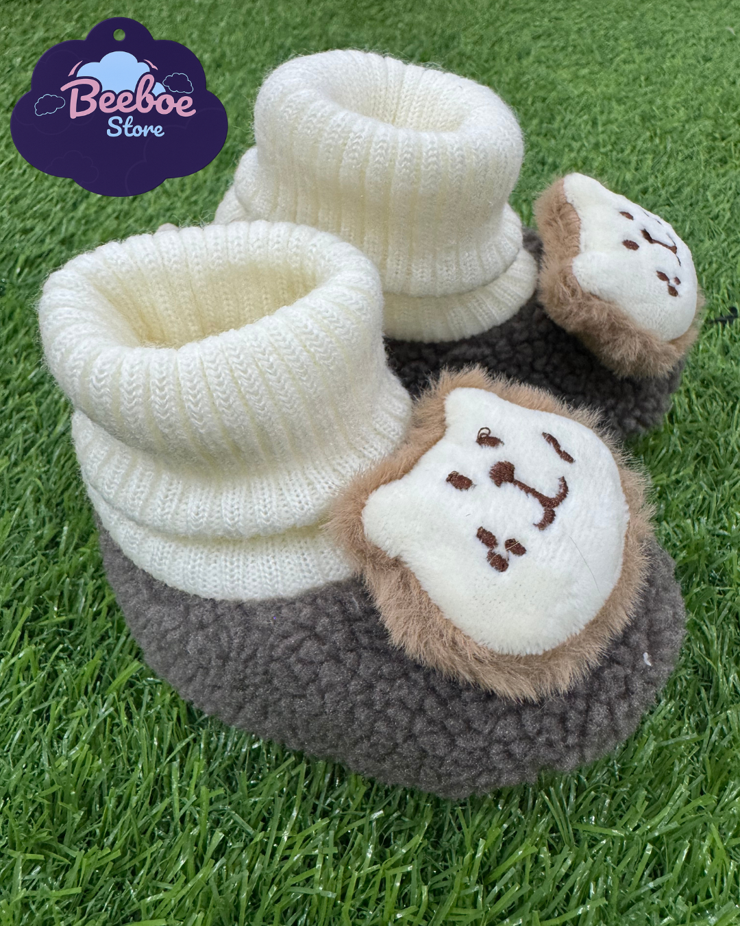 Adorable Baby Booties with Cute Animal Face Design