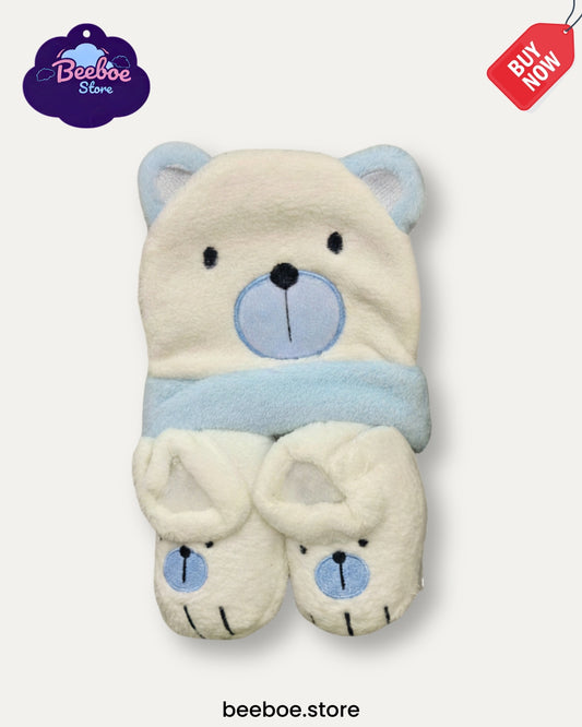 Adorable Bear Baby Cap & Booties Set