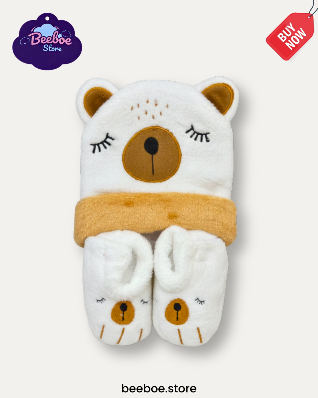 Adorable Bear Baby Cap & Booties Set