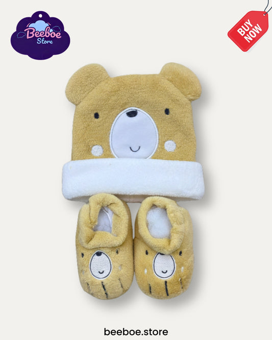Adorable Bear Baby Cap & Booties Set