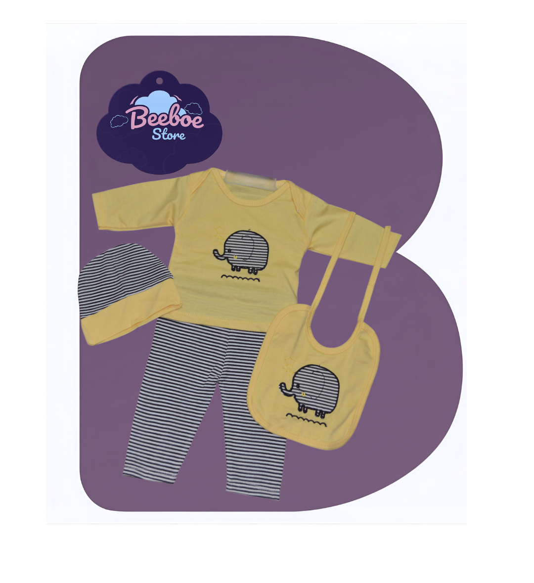Elephant-Themed Baby Clothing Set with Stripes