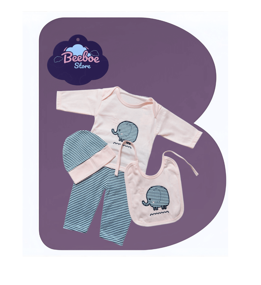Elephant-Themed Baby Clothing Set with Stripes