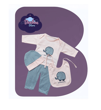 Elephant-Themed Baby Clothing Set with Stripes