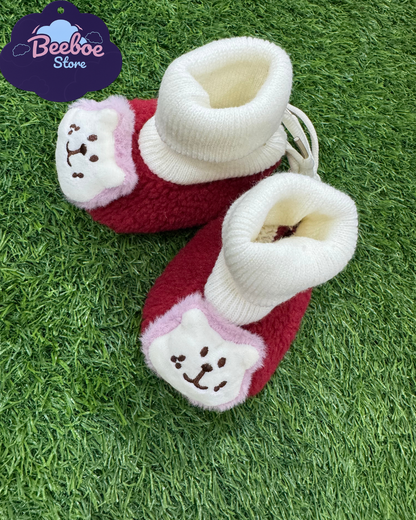 Adorable Baby Booties with Cute Animal Face Design